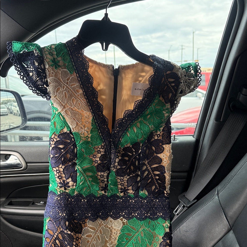 Adelyn Rae Green and Navy Lace Dress